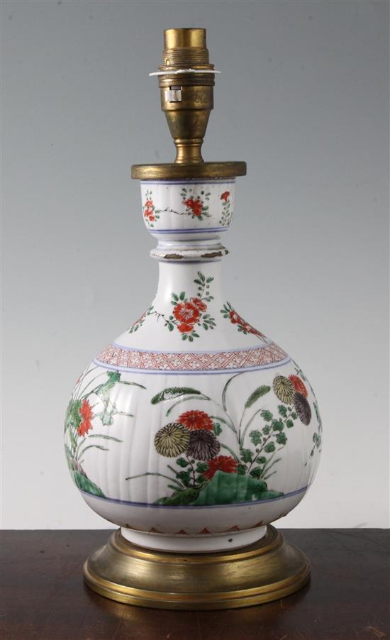 A Chinese famille verte hookah base, Kangxi period, total height 31.5cm, base drilled